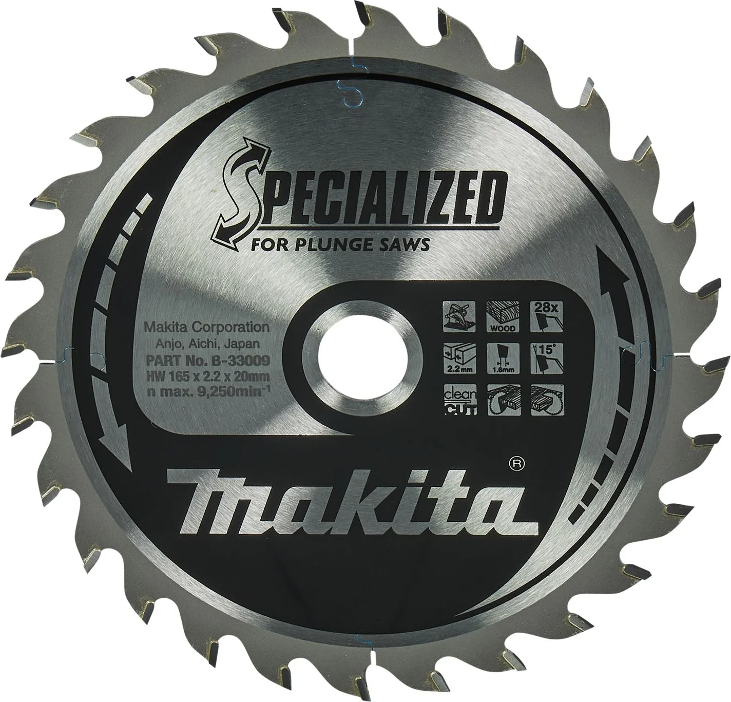 Makita Invalcirkelzaagblad voor Hout | Specialized | Ø 165mm Asgat 20mm 28T - B-33009