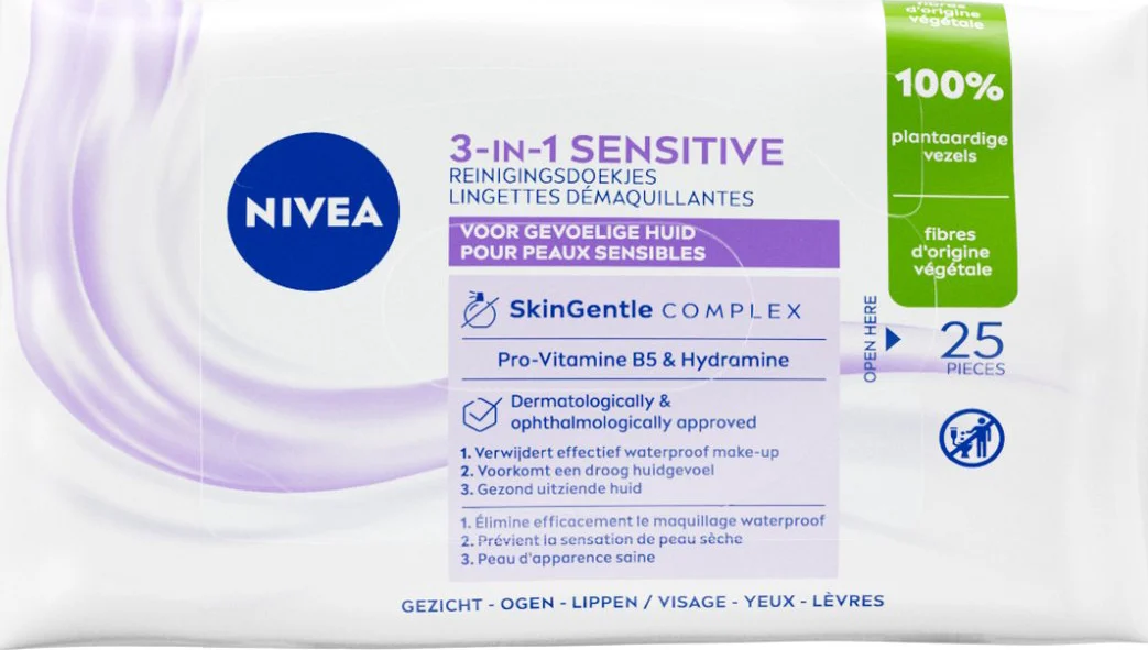 Nivea 3-in-1 Reinigingsdoekjes Gevoelige Huid 25ST