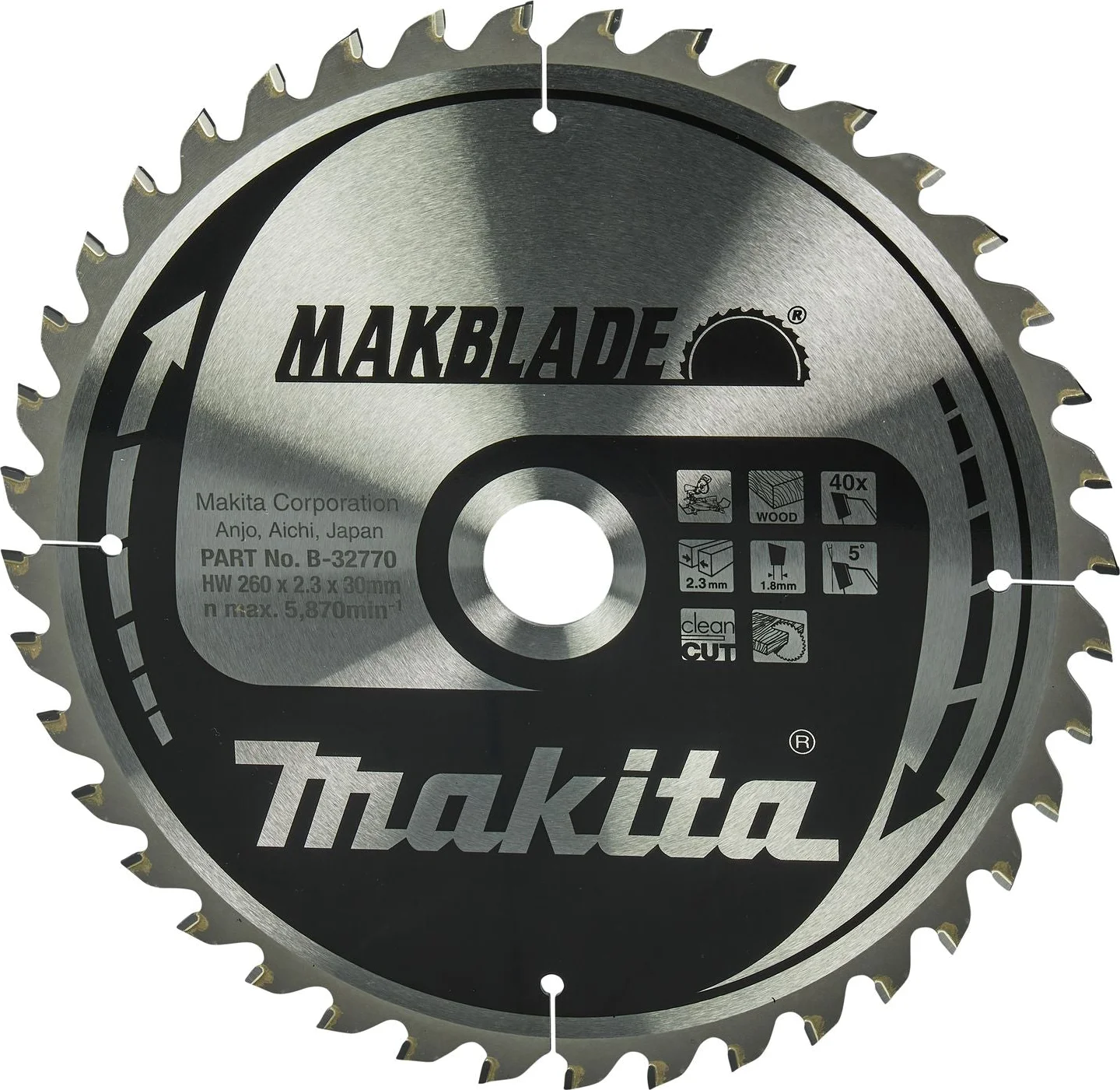 Makita Afkortzaagblad voor Hout | Makblade | Ø 260mm Asgat 30mm 40T - B-32770