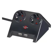 Desktop-Power USB-charger 2 USB-laadaansluiting 2100mA 2-voudig zwart gepolijst 1,8m H05VV-F 3G1,5