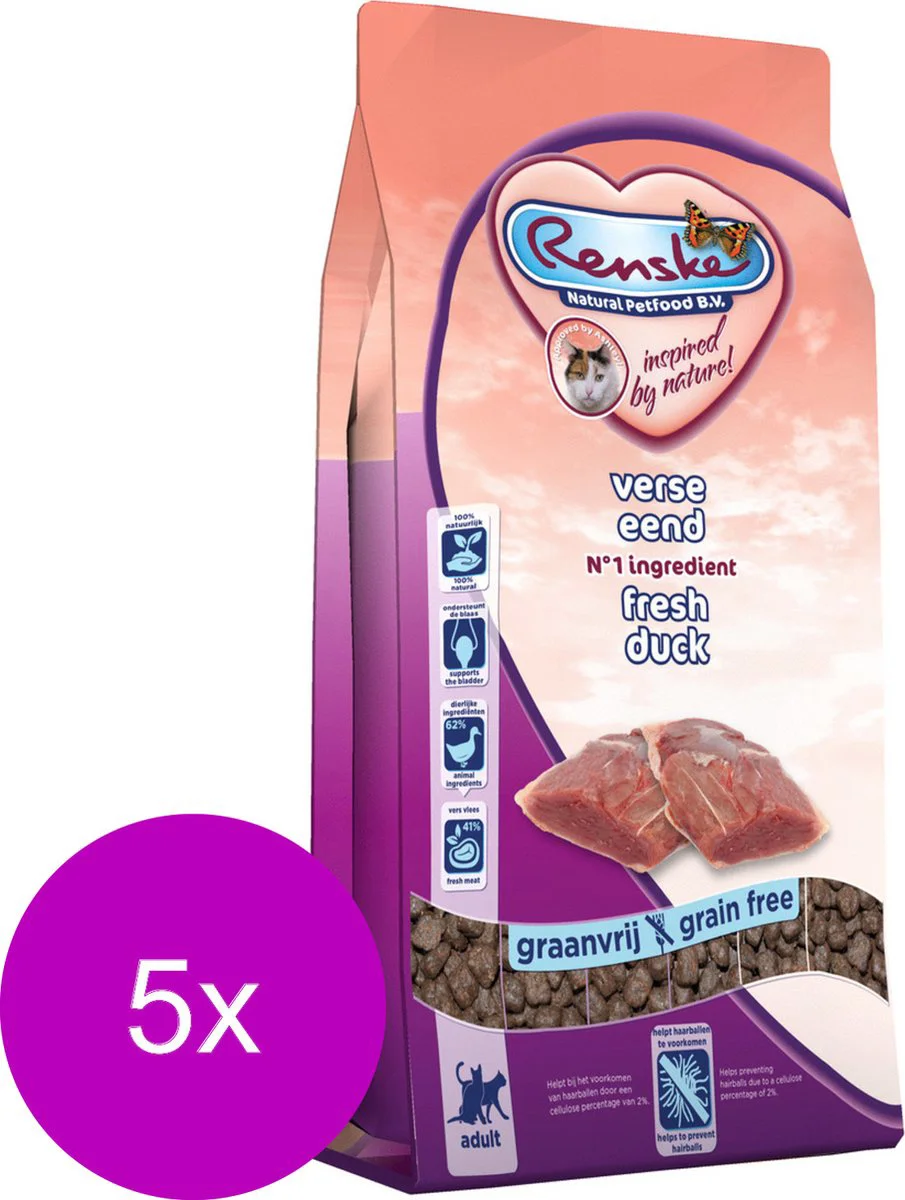 5x Renske Super Premium Adult Kattenvoer Eend 1,5 kg