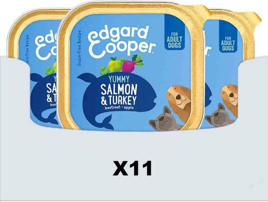 11x Edgard & Cooper Kuipje Vers Vlees Hondenvoer Zalm - Kalkoen 150 gr