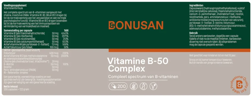 Bonusan Vitamine B-50 Complex Capsules 200CP