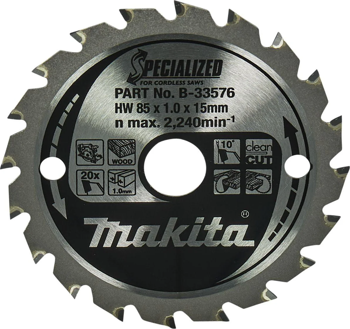 Makita Cirkelzaagbad voor Hout | Specialized | Ø 85mm Asgat 15mm 20T - B-33576