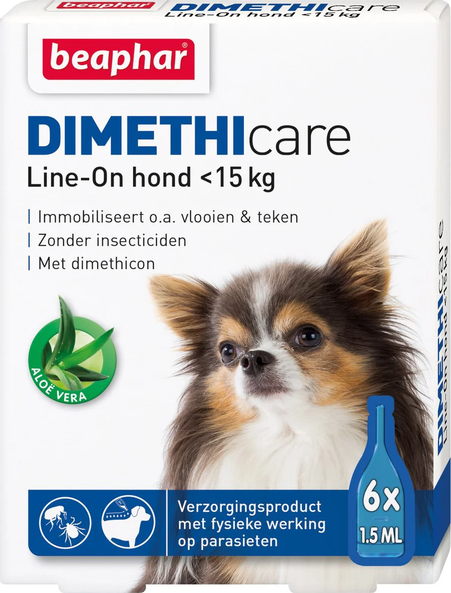 Beaphar Dimethicare Line-On Anti Teken- & Vlooiendruppels Hond 0 - 15 kg 6 pipetten