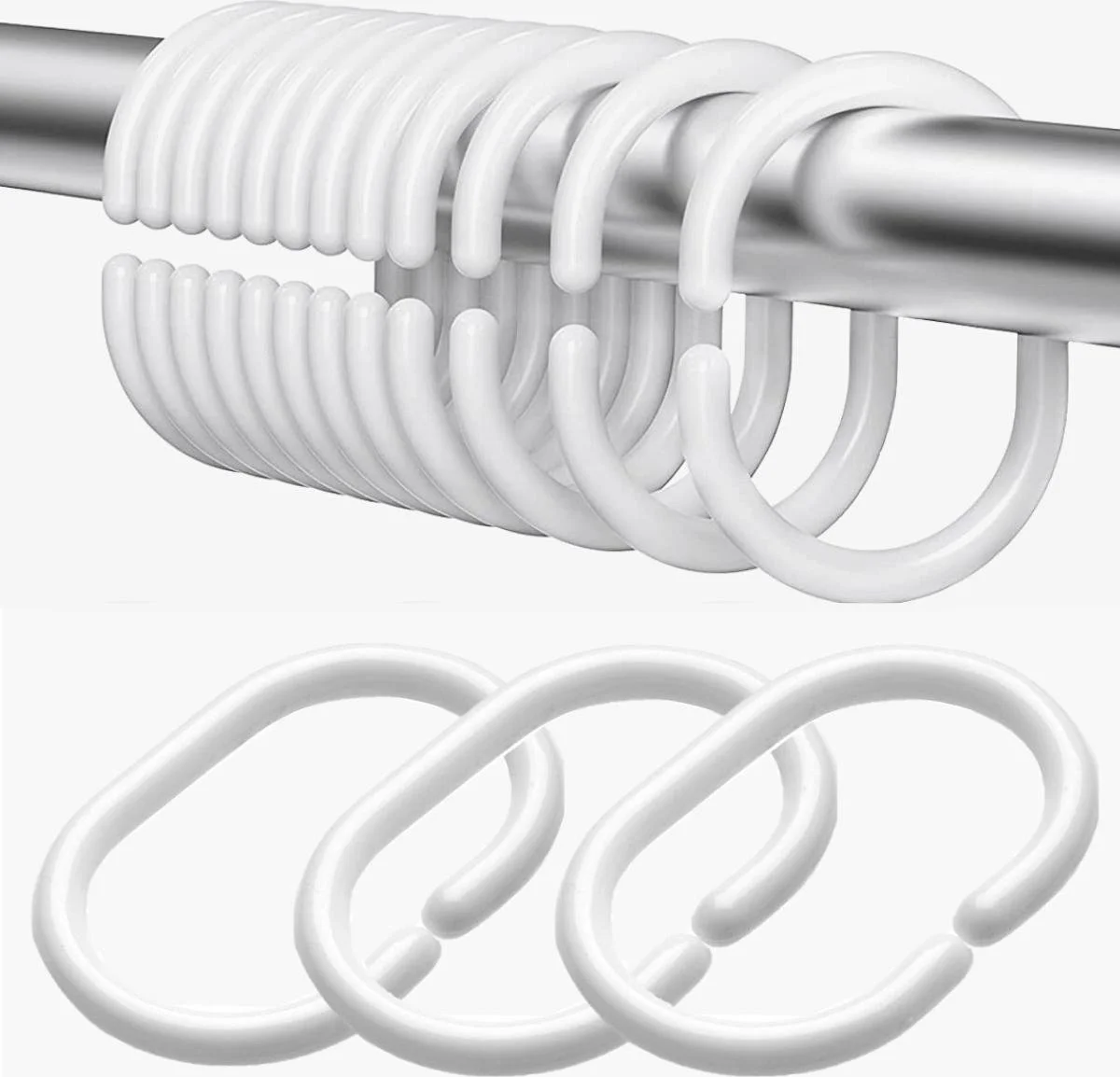 Douchegordijn Ringen Set met 12 stuks – Kunststof Shower Curtain Rings - Wit