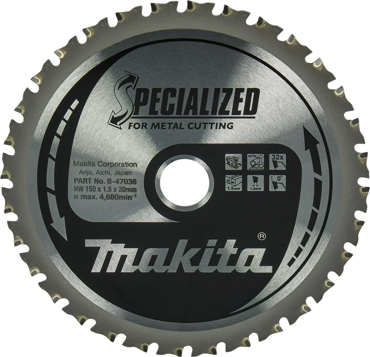Makita Cirkelzaagblad voor Metaal | Specialized | Ø 150mm Asgat 20mm 32T - B-47036