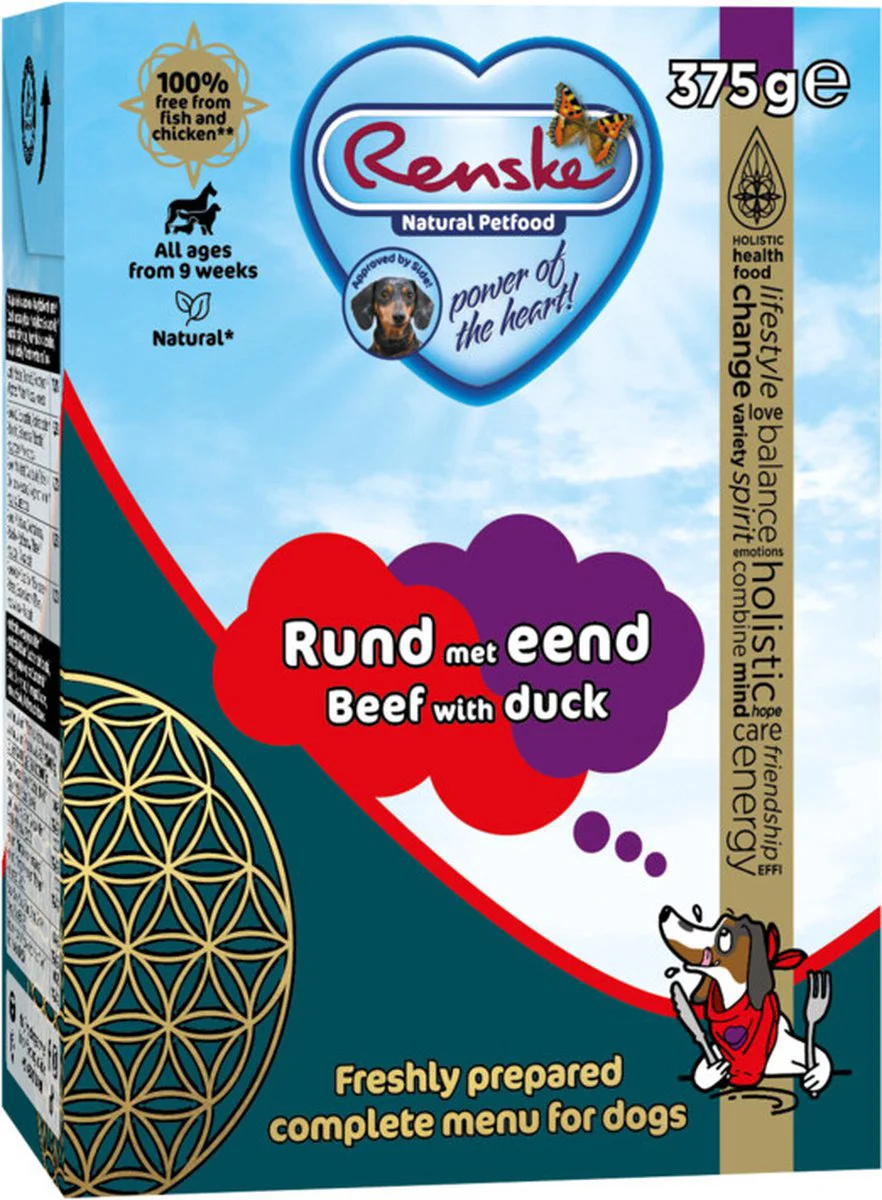12x Renske Vers Tetra Hondenvoer Nat Rund met Eend 375 gr