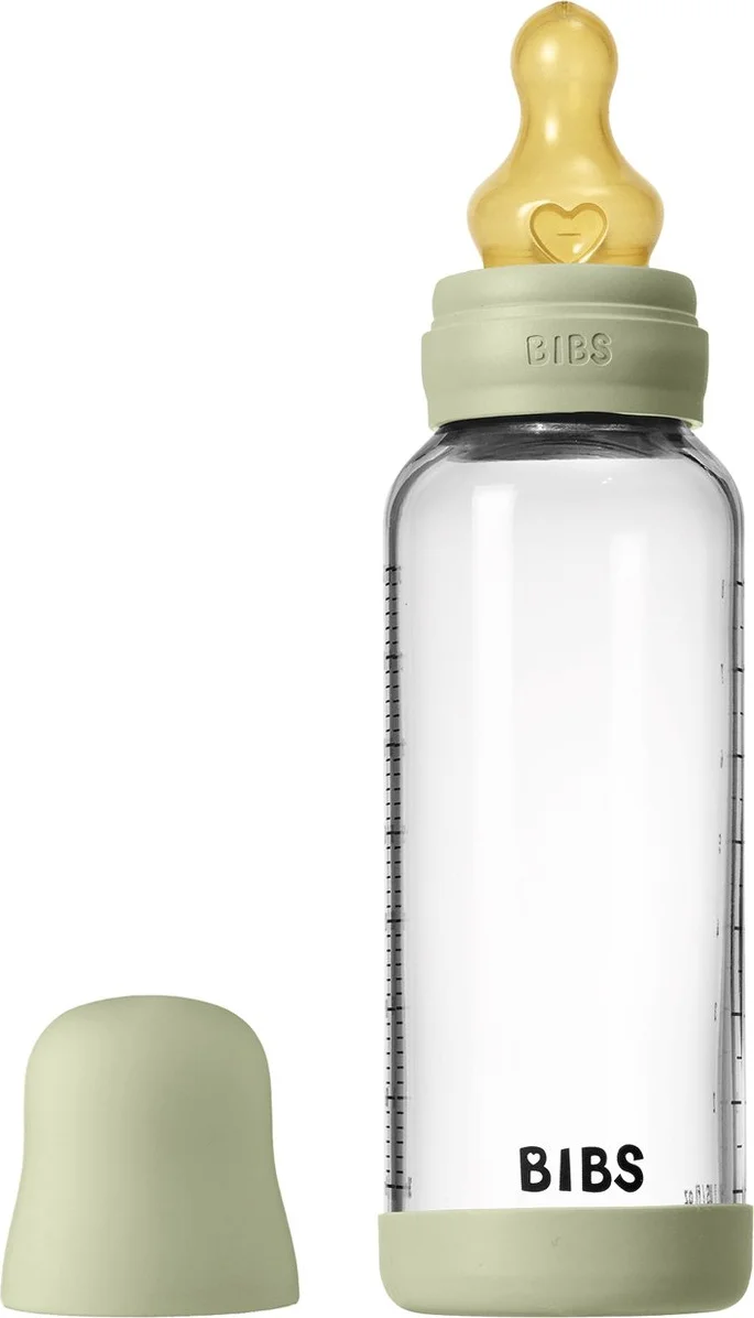 BIBS Glas Latex Medium Flow Babyfles 2+ Maanden Sage