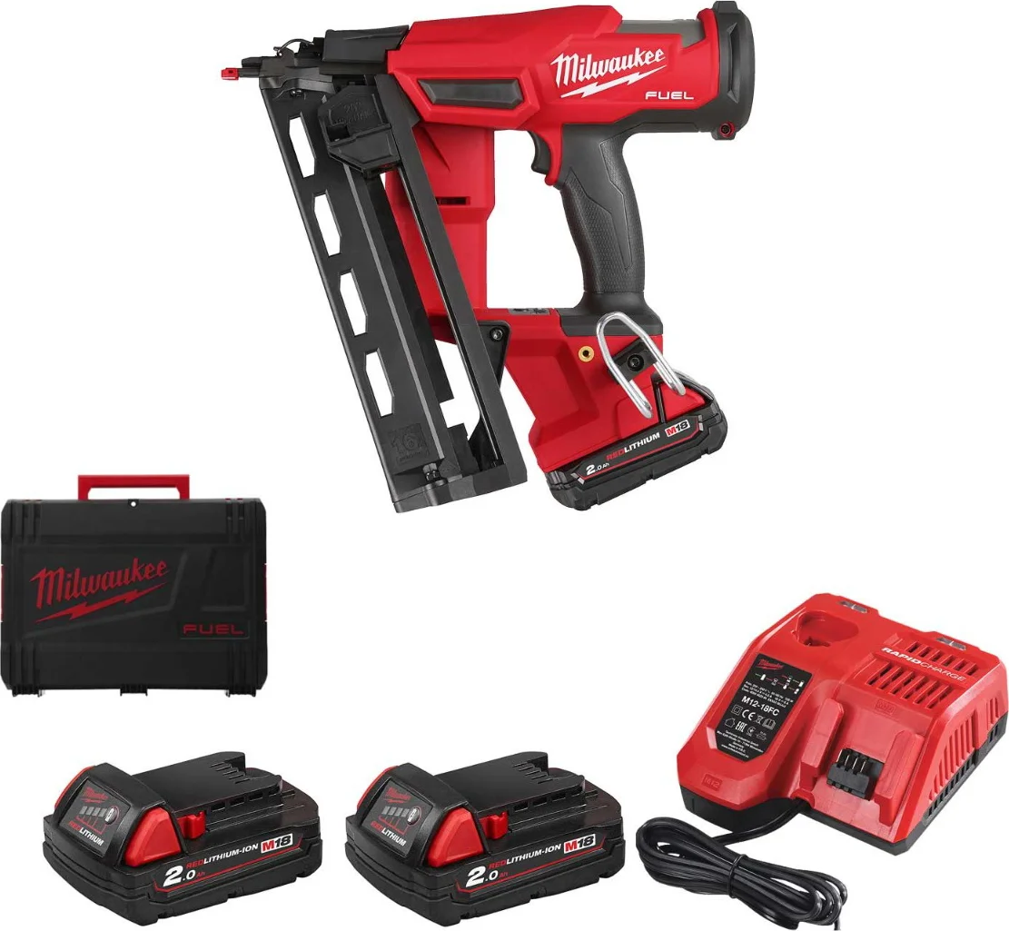 Milwaukee M18 FUEL™ FN16GA-202X Accu Afwerktacker 16Ga 18V 2.0Ah in HD-Box - 4933478092