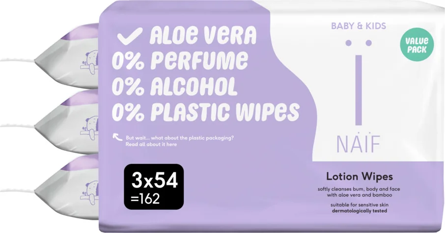 Naif Lotion Billendoekjes Plasticvrij 3x54 = 162 stuks