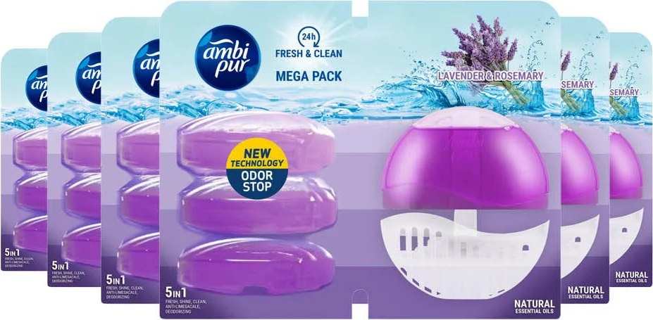 6x Ambi Pur Toiletblok Houder + 4 Navullingen Lavendel & Rozemarijn