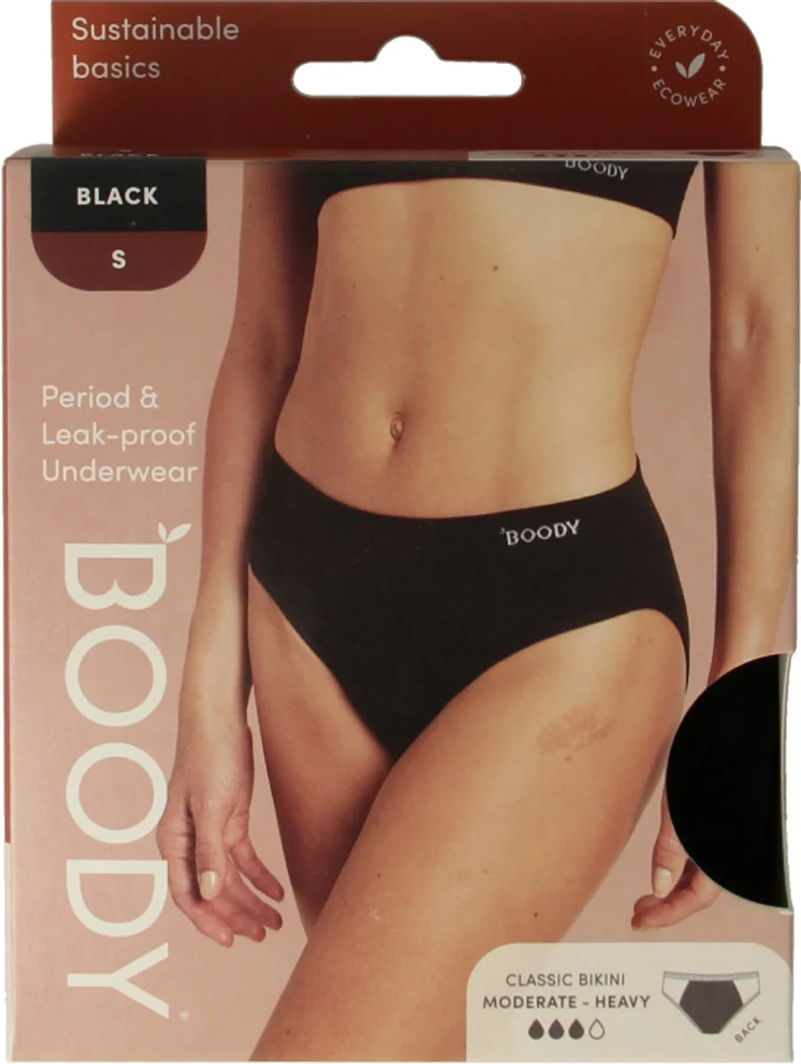 Boody Menstruatieondergoed Bikinislip Zwart Normaal/Hevig Maat S