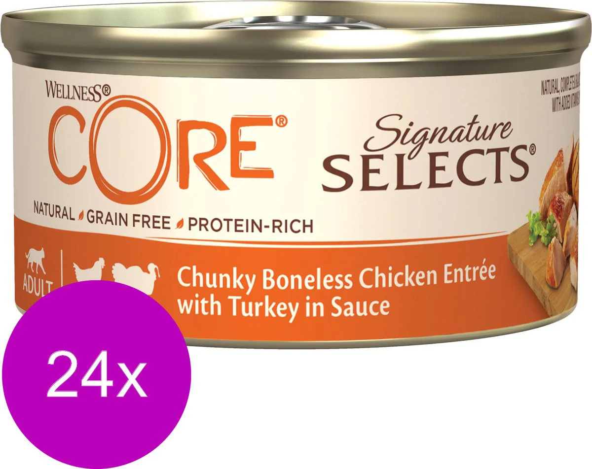 24x Wellness Core Kattenvoer Signature Selects Chunky Kip - Kalkoen 79 gr