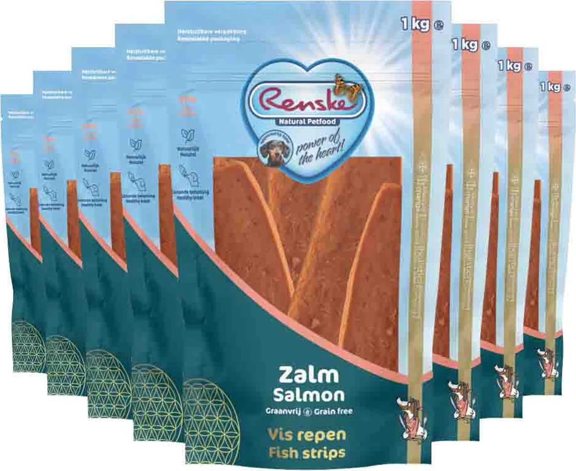 8x Renske Gezonde Beloning Vleesrepen Hondensnack Zalm 1 kg