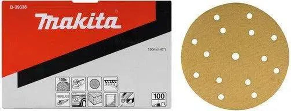 Makita B-39338 Schuurschijf 150mm K100 Yellow Velcro