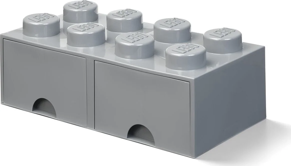 LEGO Opbergsteen met 8 noppen en 2 lades - donkergrijs