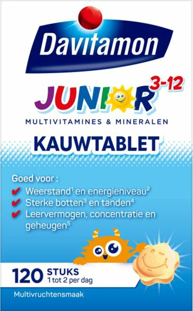 4x Davitamon Junior 3+ Multivruchten 120 kauwtabletten