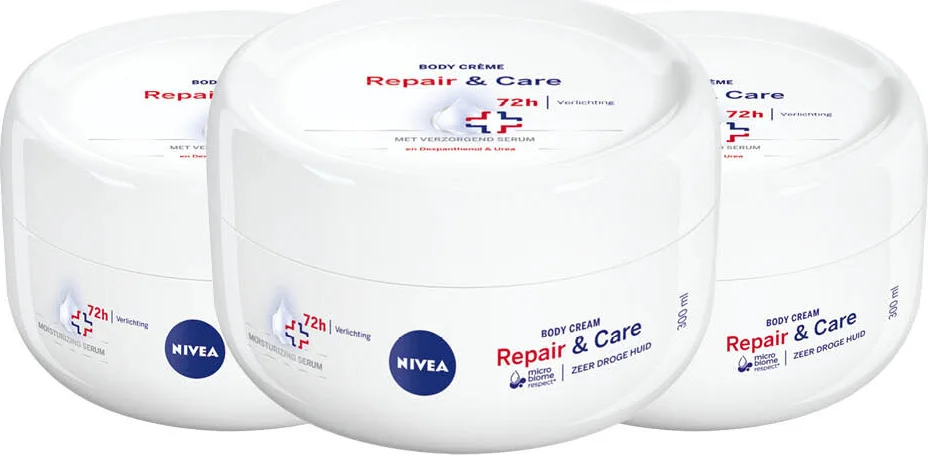3x NIVEA Repair & Care Bodycrème met Verzorgend Serum 300 ml