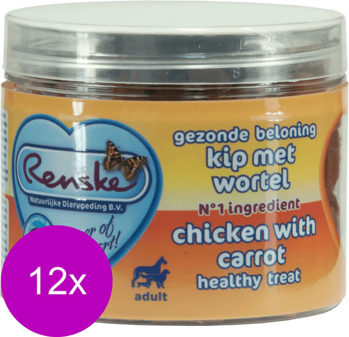 12x Renske Gezonde Beloning Hartjes Hondensnack Kip - Wortel 100 gr