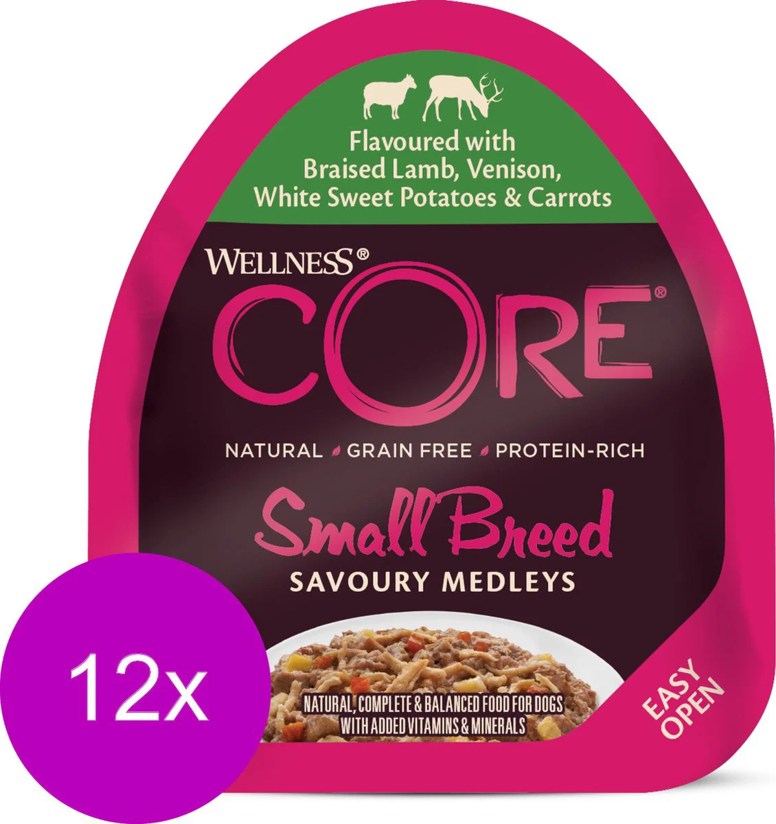 12x Wellness Core Hondenvoer Small Savoury Medleys Lam - Hert 85 gr