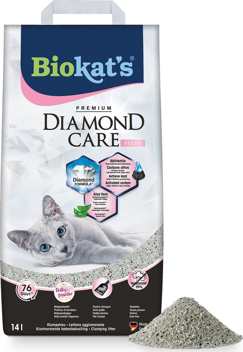 Biokat's Diamond Care Fresh - 14 L - Kattenbakvulling - Klontvormend - Babypoeder geur - Actieve kool