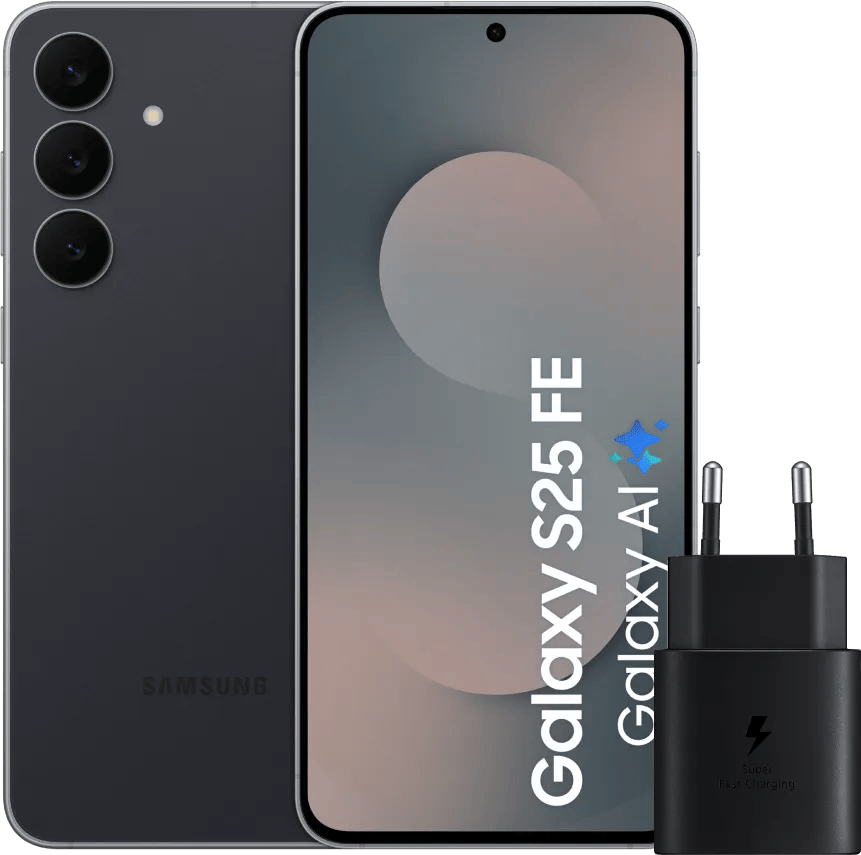 Samsung Galaxy S25 FE 128GB Zwart 5G + Samsung Oplader 25 Watt Zwart