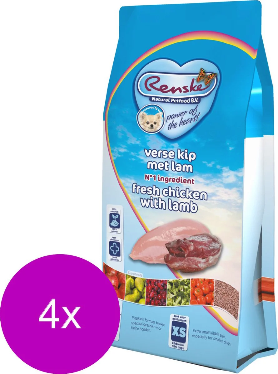 4x Renske Super Premium Mini Hondenvoer Kip - Lam 2 kg