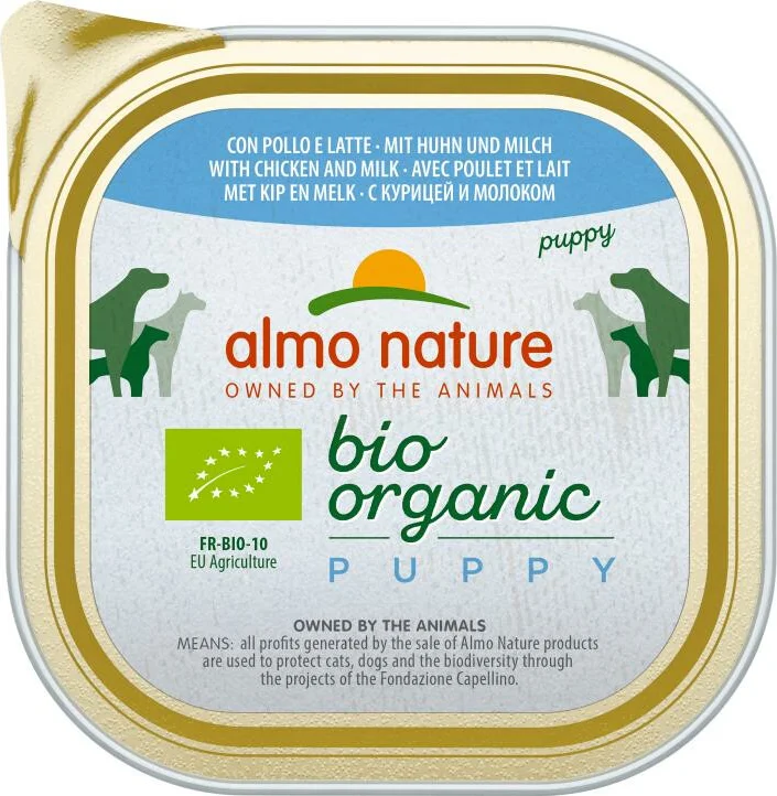 18x Almo Nature Bio Organic Hondenvoer Nat Puppy Kip en Melk 300 gr