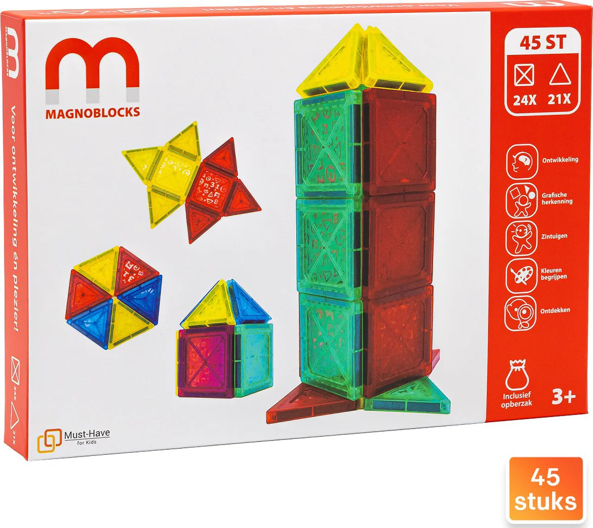 Magnetisch Speelgoed Bouwblokken 45x - Magneet Blokken - Bouwblokken - Magnetische Bouwstenen - Schoencadeautjes Sinterklaas - Kado - Kinderspeelgoed 3 jaar - Speelgoed 4 jaar - Constructie Speelgoed 5 Jaar - 6 jaar - 7 Jaar - Magnetisch Speelgoed