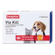 Beaphar Vlo Kill Anti Vlooien Tabletten Hond/Kat 1 -11 kg 6 tabletten