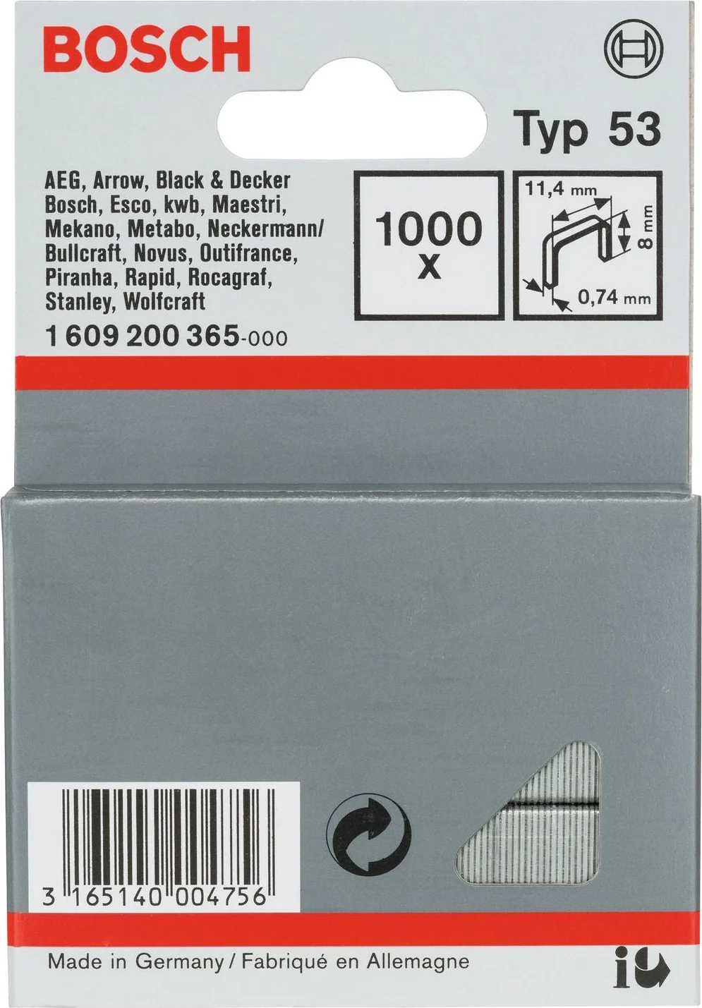 Bosch Professional Niet met fijne draad 8mm type 53 VE=1000 - 1609200365