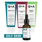 Q+A Oily Skin - Reinigingsgel 1x 125 ml & Exfoliant 1x 75 ml & Gezichtsserum 1x 30 ml & Moisturiser 1x 75 ml - Pakket