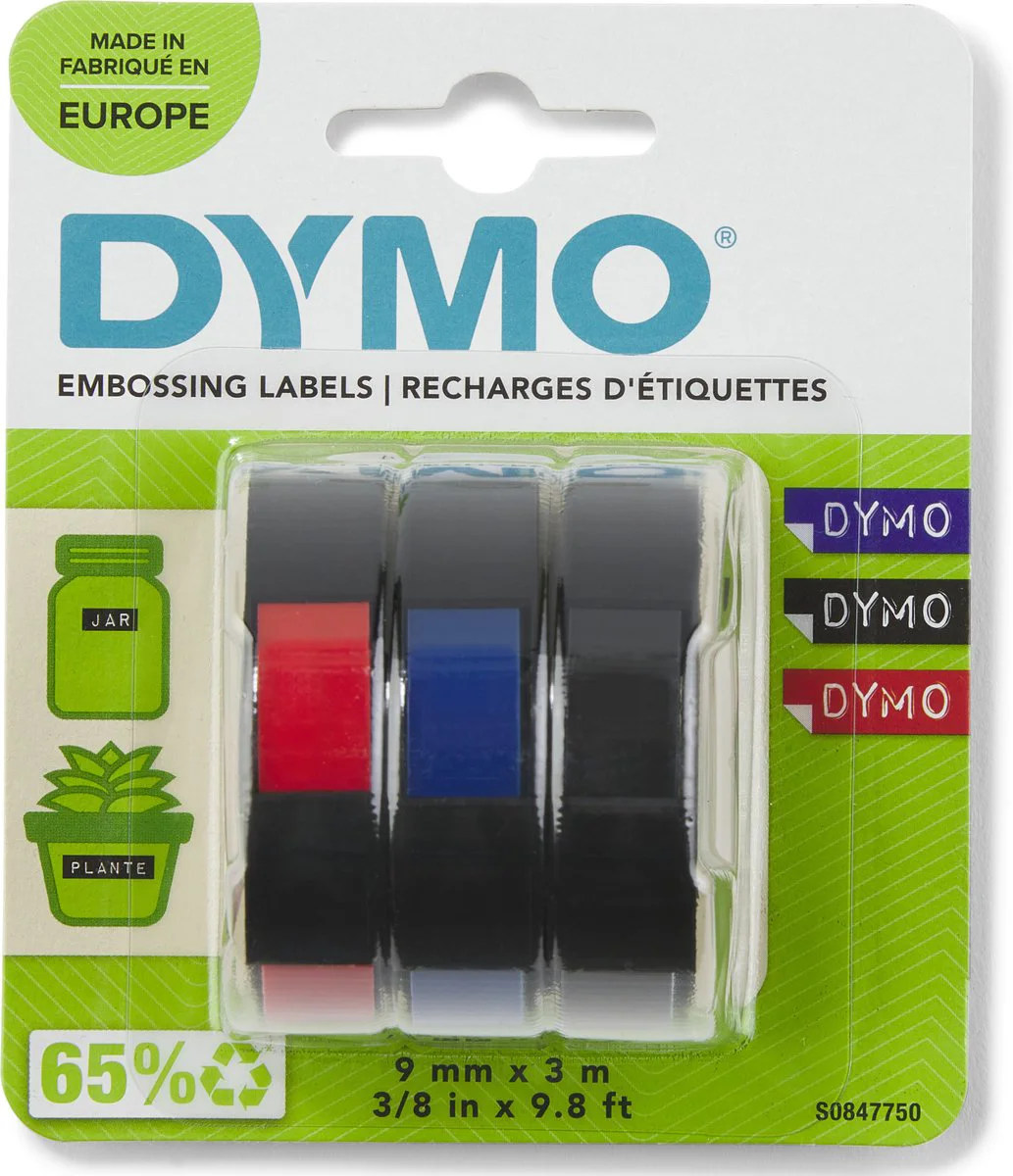 DYMO Embossing Tape 9mm 3 kleuren pack