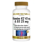 2x Golden Naturals Vitamine K2 45 mcg & D3 25mcg Vegan 60 tabletten