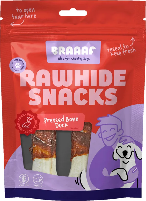 Braaaf Hondensnack Geperst Bot Eend 12,5 cm 130 gr