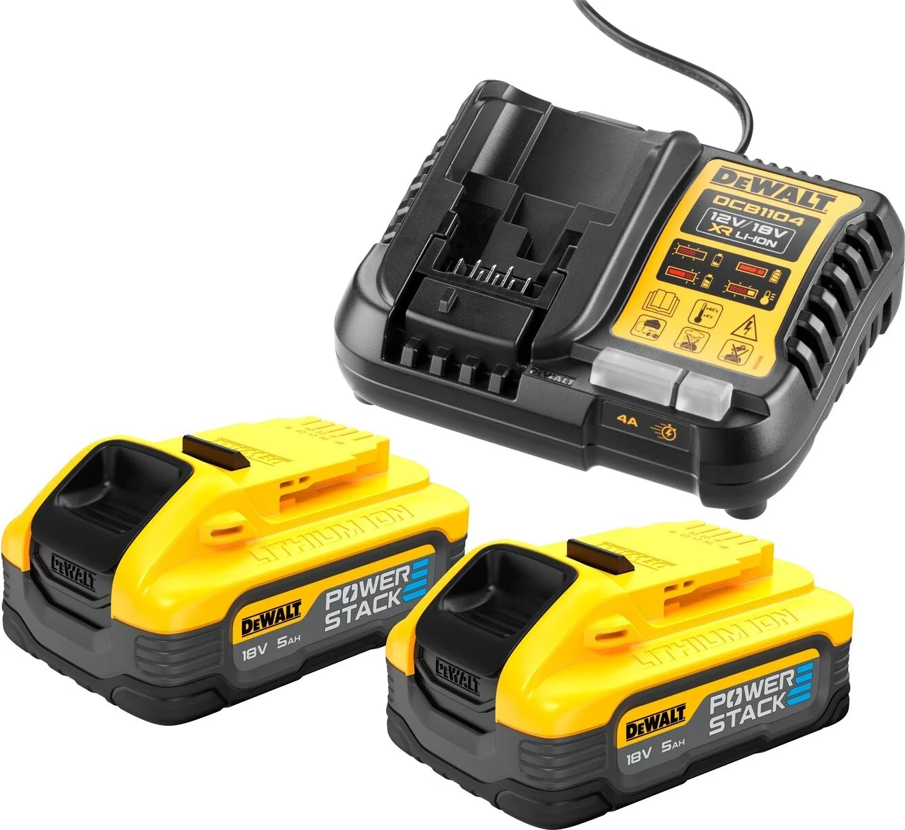 DeWALT DCB1104H2 Starterset 2x Accu 5.0Ah POWERSTACK 18V XR + Multilader DCB1104