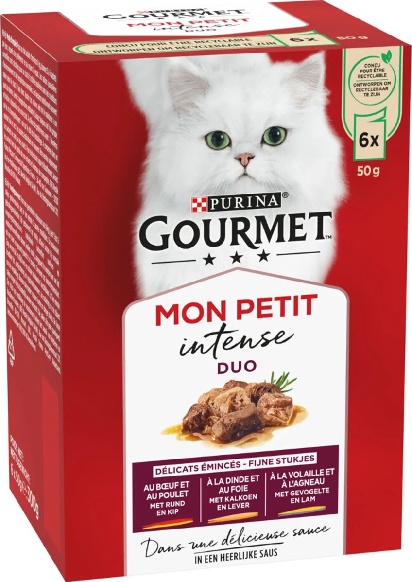 8x Gourmet Mon Petit Kattenvoer Nat Duo Vlees 6 x 50 gr