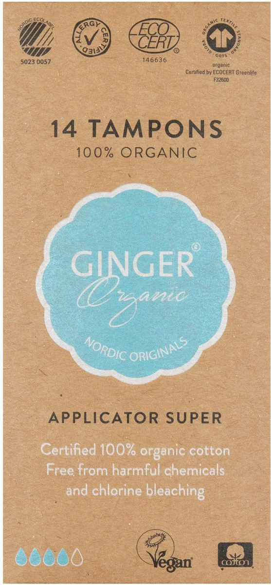 Ginger Organic Tampons Super Met Applicator 12ST