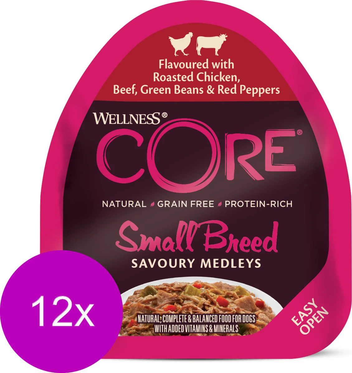 12x Wellness Core Hondenvoer Small Savoury Medleys Kip - Rund 85 gr