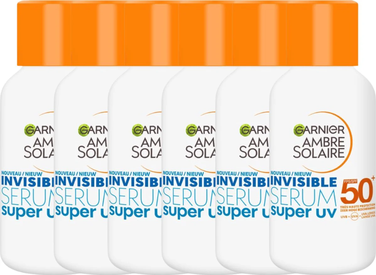 6x Garnier Ambre Solaire Face Super UV Invisible Serum SPF 50+ 30 ml