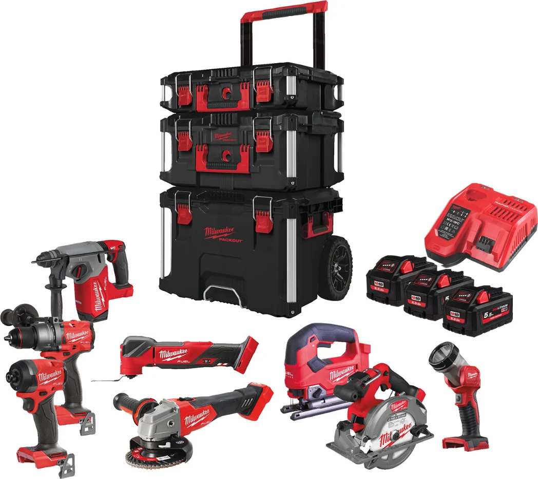 Milwaukee M18 FUEL™ FPP8E-553P Accu combiset 8-delig 18V 5.5Ah in PACKOUT™ trolley - 4933499240