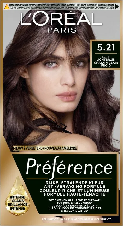 3x L'Oréal Préférence Permanente Haarkleuring 5.21 Koel Lichtbruin