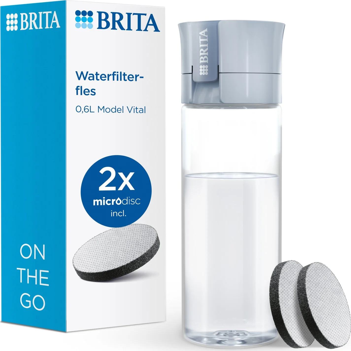 Brita Waterfilterfles Vital Lichtblauw + 2 MicroDisc Filters