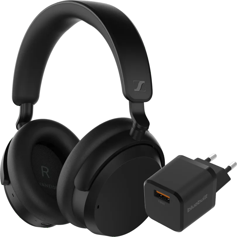 Sennheiser Accentum Wireless Zwart + BlueBuilt Quick Charge Oplader met Usb A Poort 18W