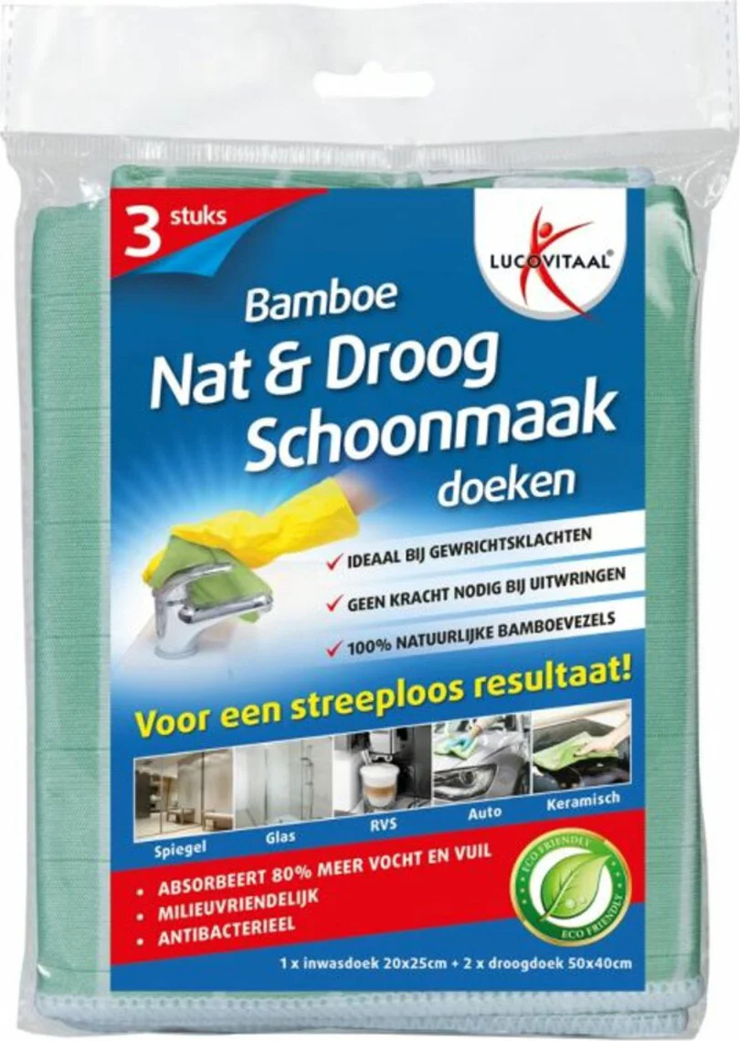 Lucovitaal Schoonmaakdoek Bamboe 3 stuks