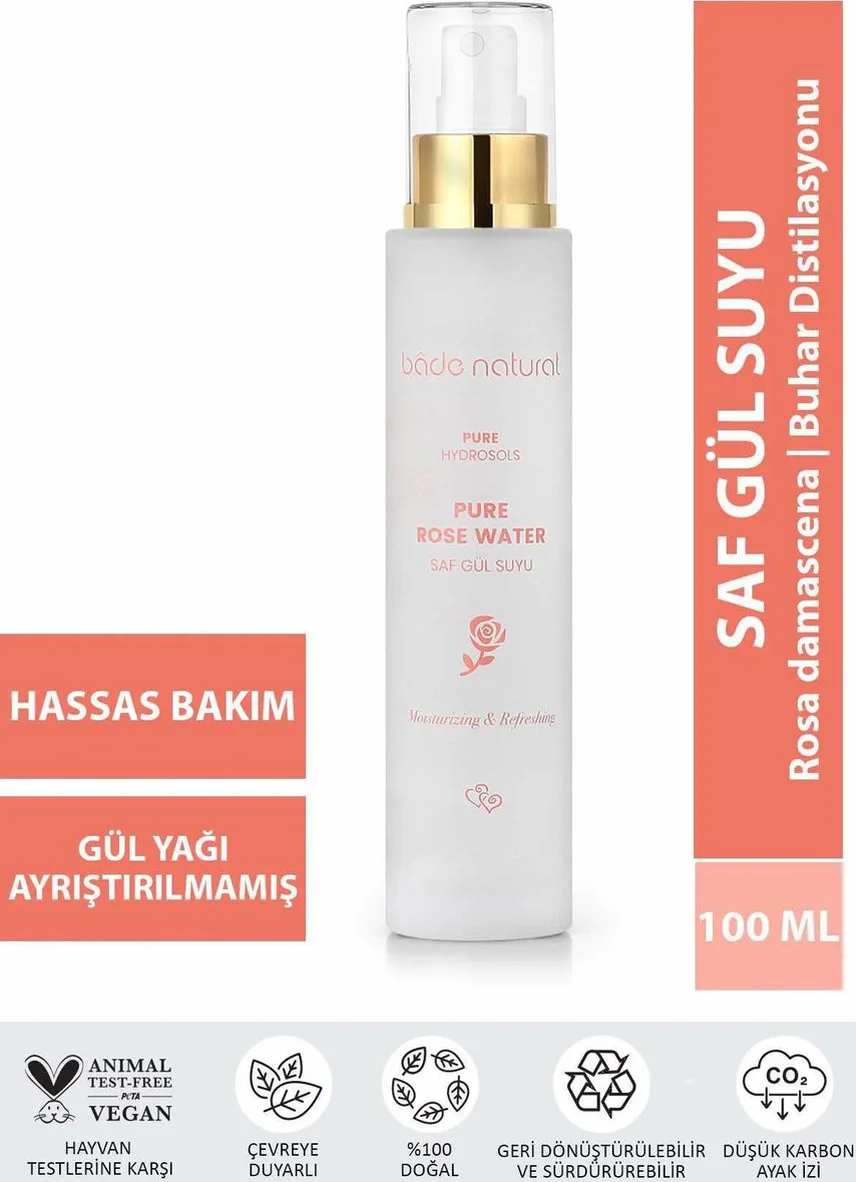Bade Natural Rozenwater Tonic – 100% Natuurlijk & Puur – Verfrissende en Verhelderende Gezichtstonic – 100 ml