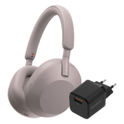 Sony WH-1000XM5 Roze + BlueBuilt Quick Charge Oplader met Usb A Poort 18W Zwart