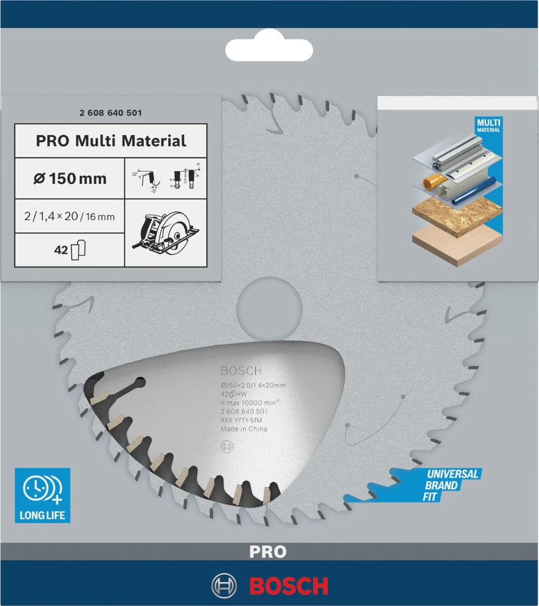 Bosch Professional Cirkelzaagblad PRO Multi Material | Ø 150 x 2,0 x 20mm 42T - 2608640501