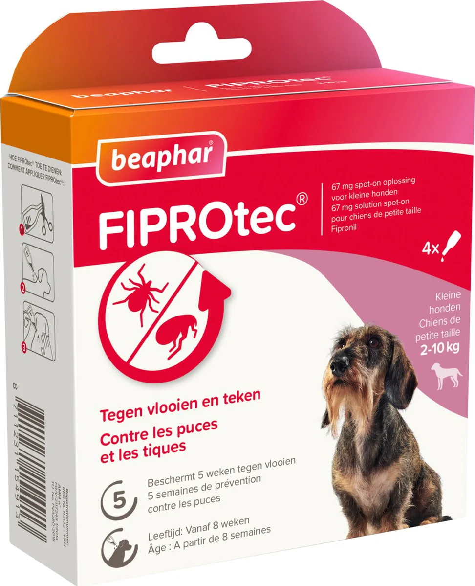 Beaphar Fiprotec Anti Teken- en Vlooiendruppels Hond 2 - 10 kg 4 stuks